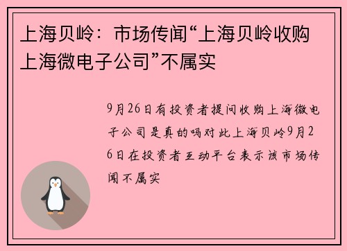 上海贝岭：市场传闻“上海贝岭收购上海微电子公司”不属实