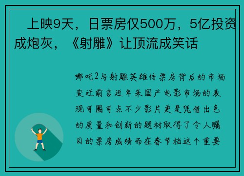 ​上映9天，日票房仅500万，5亿投资成炮灰，《射雕》让顶流成笑话