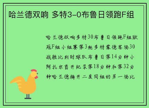 哈兰德双响 多特3-0布鲁日领跑F组