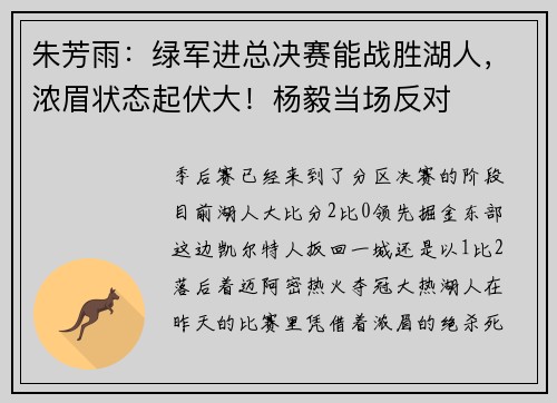 朱芳雨：绿军进总决赛能战胜湖人，浓眉状态起伏大！杨毅当场反对