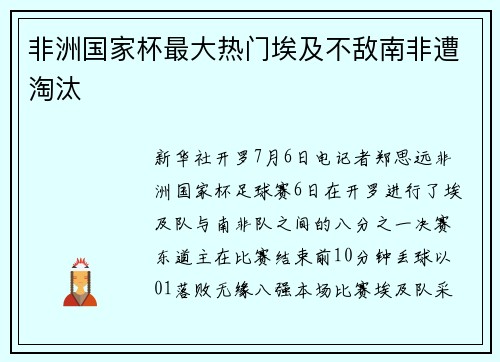 非洲国家杯最大热门埃及不敌南非遭淘汰