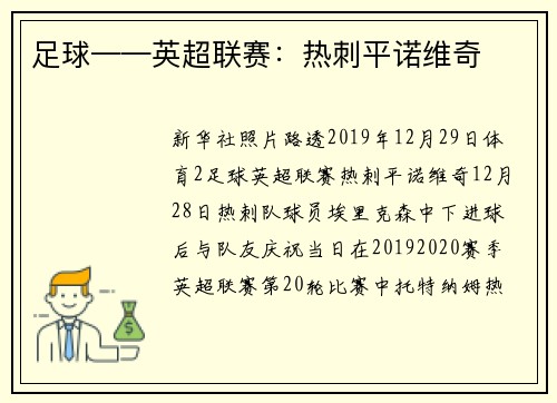 足球——英超联赛：热刺平诺维奇