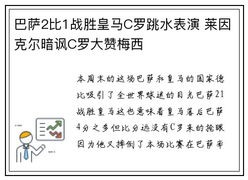 巴萨2比1战胜皇马C罗跳水表演 莱因克尔暗讽C罗大赞梅西