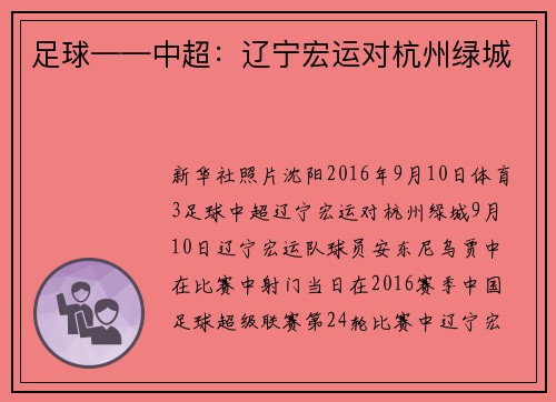 足球——中超：辽宁宏运对杭州绿城